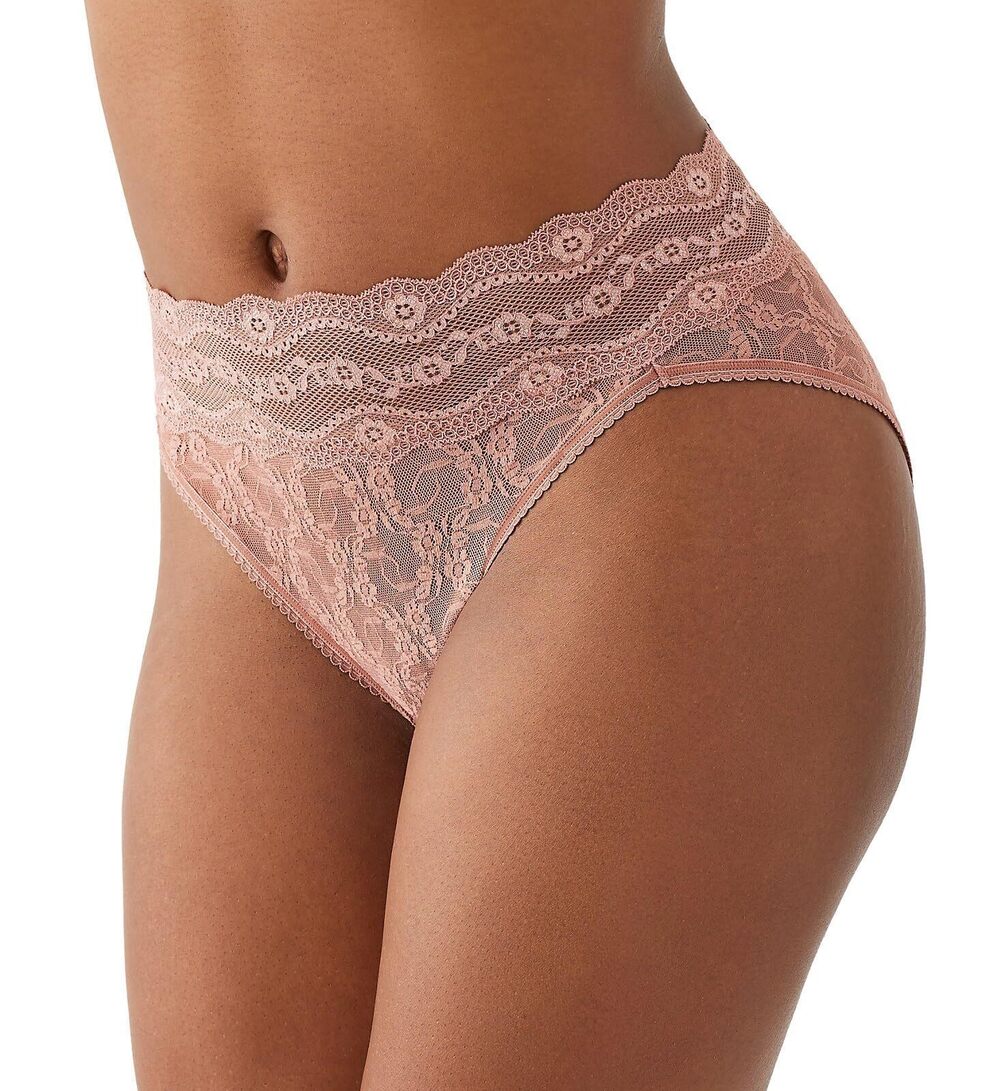 NWT b.temptd Womens Lace Kiss High-Leg Bri Burlwood L